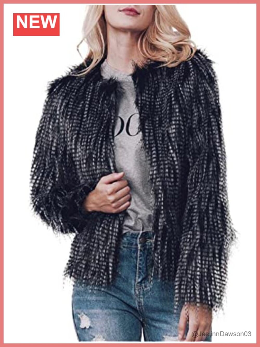 Faux Fur Jacket Long Sleeve Short Open Front Warm Shaggy Parka
